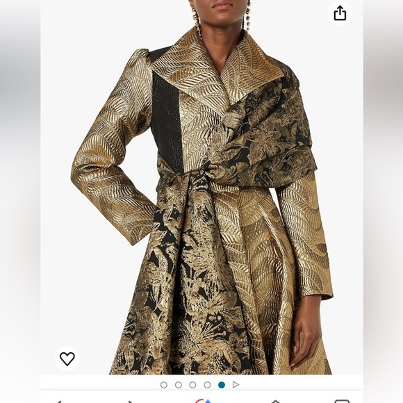 Making the Cut Season 3 Winning Look Jeanette's Metallic Gold Jacquard Coat - Picture 7 of 14
